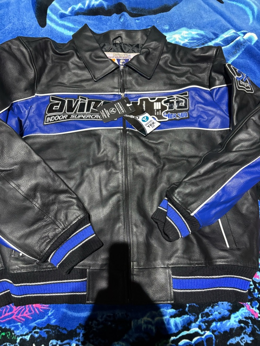 New Avirex Men’s Black Spider Racer Jacket Premium Cowhide Leather Mens 2XL